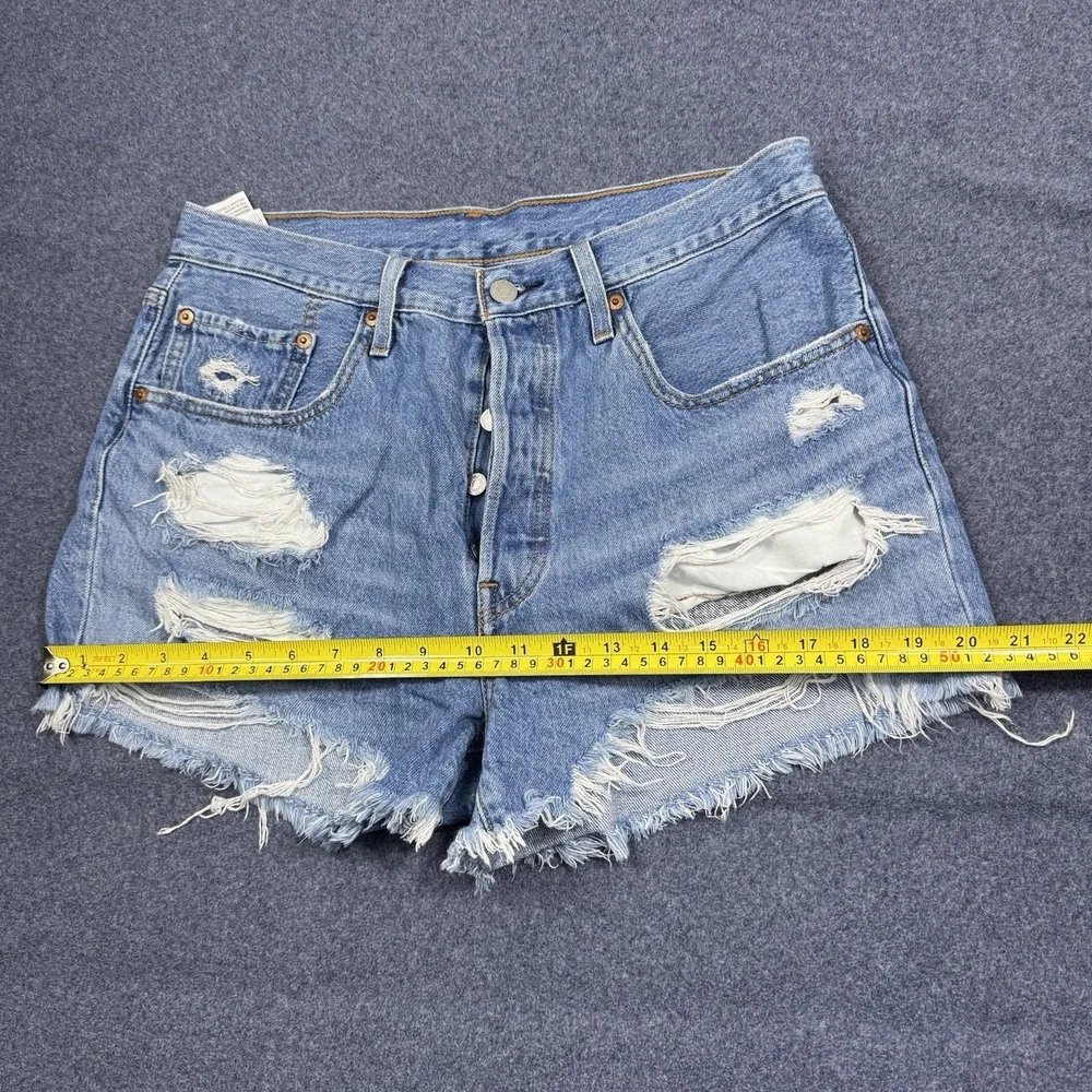 Levi's Denim Shorts Womens 30 Blue Distressed 501 Original Cut Off Summer Y2K